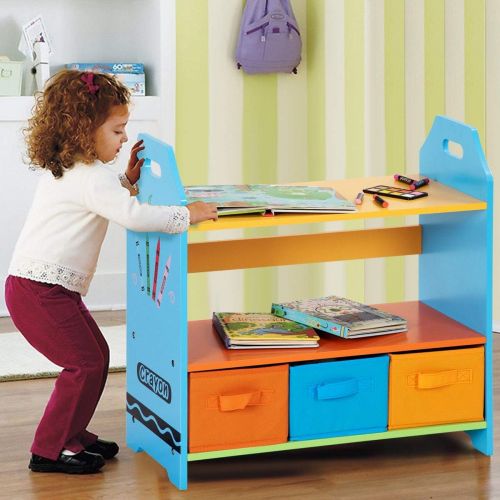  EnjoyShop 2 Tiers Crayon Themed Bookshelf with 3 Storage Bins Perfect Beautiful Classic Elegant Useful