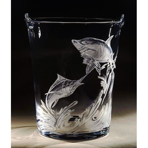  Akoko Art Handengraved Crystal Glass Marlin Charging Ice Bucket, Engraved Ice Bucket, Hand Engraved Barware, Ice Bucket etched, Fathers Day gifts, Housewarming Gifts