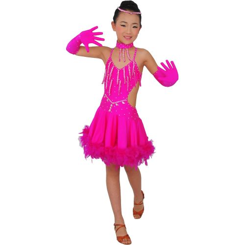  Colorfulworldstore Girls performance salsa tango Ballroom Latin Dance Dress 4sets-Feather styles