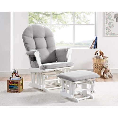  Angel Line Windsor Glider and Ottoman, White with Gray Cushion