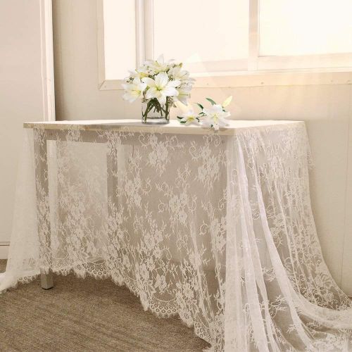  QueenDream 5 Pack White Lace Tablecloth for Rectangle Tables Size for Party Banquet Dining Wedding Home Decorations Size 60 X 120 Inches