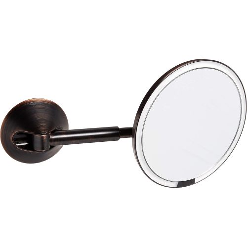 심플휴먼 simplehuman 8 Round Wall Mount Sensor Makeup Mirror, 5X Magnification, Rechargeable and Cordless, Dark Bronze Stainless Steel
