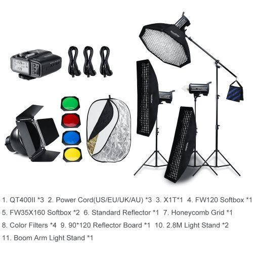  Godox QT400II Built-in 2.4G Wireless X System,High Speed Studio Strobe Flash Light + X1T-C Trigger Compatible for Canon,Softbox,Light Stand, Studio Boom Arm Top Light Stand (110v)