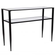 Flash Furniture Newport Collection Glass Console Table with Shelves and Black Metal Frame - HG-160334-GG