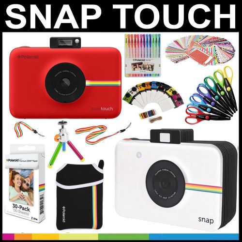 폴라로이드 Polaroid Snap Touch Instant Camera Gift Bundle + ZINK Paper (30 Sheets) + Snap Themed Scrapbook + Pouch + 6 Edged Scissors + 100 Sticker Border Frames + Gel Pens + Hanging Frames +