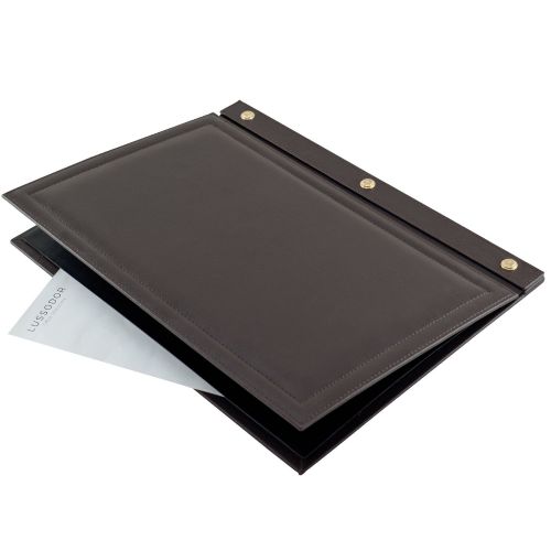  Lussodor Mira, Home Office Accessories Desk Blotter - Desk Mat, 13,38x19,29 Desk Pad Blotter with Openable Cap and Comfortable Writing Surface Leatherette (Brown)