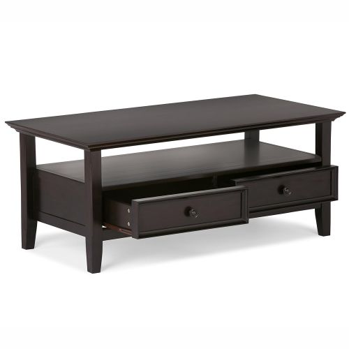  Simpli Home AXCAMH-001 Amherst Solid Wood 44 inch wide Transitional Coffee Table in Dark Brown