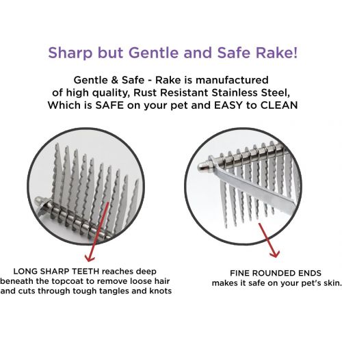  Hertzko Undercoat Dematting CombRake Long Blades with Safety Edges - Great for Cutting and Removing Matted, Tangled, or Knotted Hair