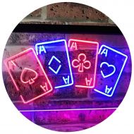 ADVPRO Four Aces Poker Casino Man Cave Bar Dual Color LED Neon Sign Red & Blue 16 x 12 st6s43-i2705-rb