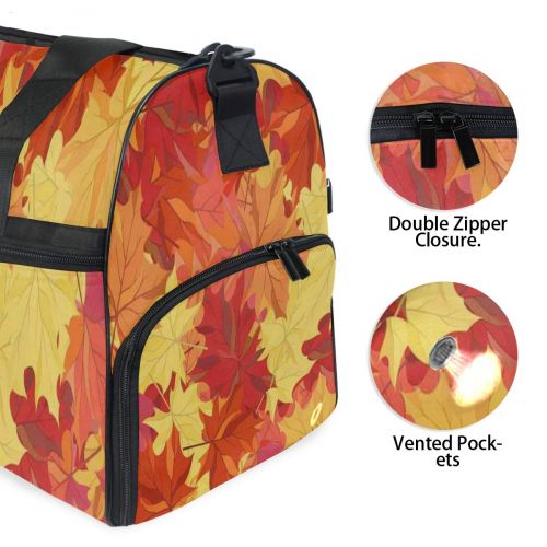  All agree Travel Gym Bag Autumn Maple Leaves Fall Red Orange Weekender Bag With Shoes Compartment Foldable Duffle Bag For Men Women