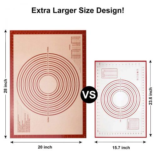  Angadona Silicone Pastry Mat Baking Mat Nonstick Nonslip Extra Large Pie Rolling Mat with Measurements 28By 20,Bread Kneading Board for Rolling Dough,Adjustable Rolling Pins for Baking with