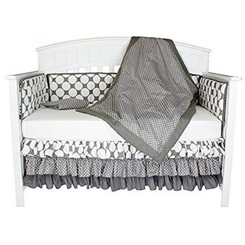  Bacati Polka Dots and Stripes 8-in-1 Cotton Baby Crib Bedding Set, Grey