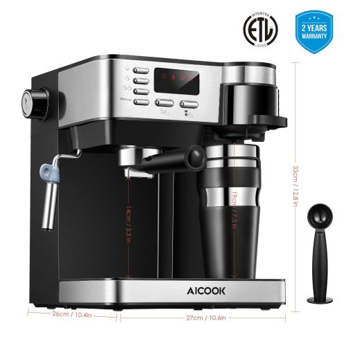  AICOOK Aicook Espresso and Coffee Machine, 3 in 1 Combination 15Bar Espresso Machine and Single Serve Coffee Maker With Coffee Mug, Milk Frother for Cappuccino and Latte