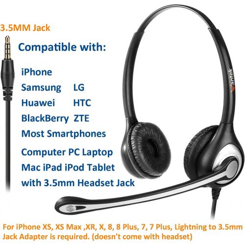  [아마존베스트]Wantek Wired Cell Phone Headset Dual with Noise Canceling Mic and Adjustable Fit Headband for iPhone Samsung Huawei HTC LG ZTE BlackBerry Mobile Phone and Smartphones with 3.5mm Ja