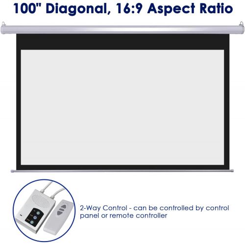  Yescom 100 16:9 Electric Motorized Projector Screen Auto with Remote Control Home Classroom Meeting Room Bar