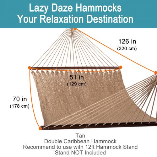  Lazy Daze Hammocks 51inch Double Caribbean Hammock Hand Woven Polyester Rope Outdoor Patio Swing Bed (Tan)