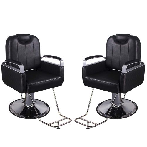  WALCUT Walcut 2 Sets of Reclining Hydraulic Barber Chair Styling Salon Beauty Shampoo Spa Equipment Black Hair Cutting
