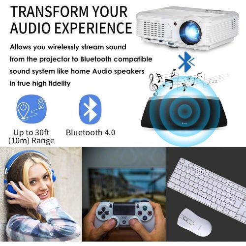  WIKISH Wireless Projector WiFi Bluetooth 3600 Lumens (2018 Updated), Portable HD LED Projector 1080p Support, Digital Home Theater Cinema Projector Indoor Outdoor Movie Game with HDMI USB