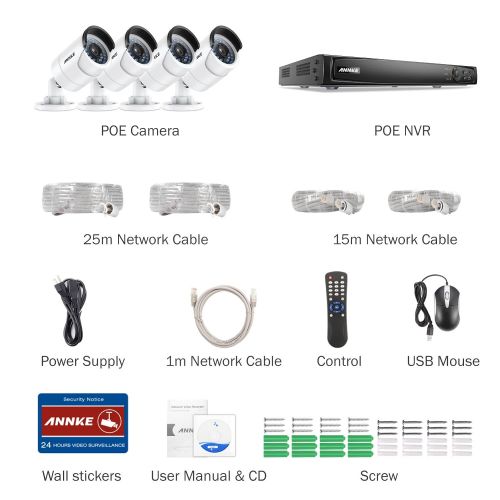  ANNKE 1080P Power over Ethernet Video Security System 6.0MP NVR and (4) 2.0MP CCTV Weatherproof NetworkIP Cameras with 100ft Night Vision, NO HDD Included