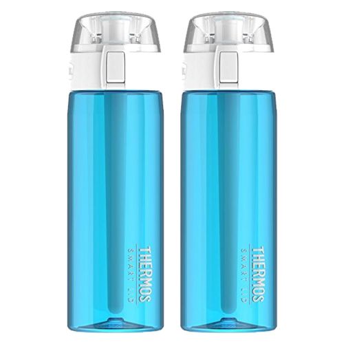 써모스 Thermos 24 Oz Connected Hydration Water Bottle with Smart Lid (Teal Blue) 2PK