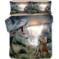 Koongso 3D Dinosaur World Print Bedding Sets Reversible 3 Pieces Soft Jurassic Duvet Cover Set for Kids Boys Teens,Twin/Full/Queen/King Size