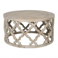 Benjara Benzara BM176127 Round Wooden Coffee Table in Quatrefoil Design, Brown, One,
