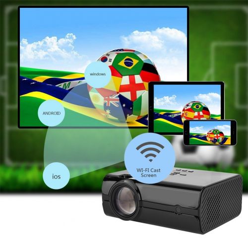  Wal front Mini Projector WiFi Portable Projector LED 1600 Lumens 1080P 16.7K Home Cinema Support AV, VGA, USB, SD Card, HDMI Compatible AndroidiOS  Windows (Black)(US)