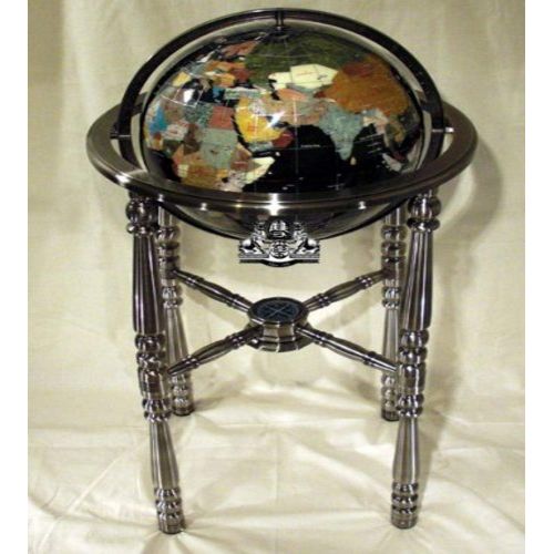  Unique Art Since 1996 Unique Art 36-Inch by 13-Inch Floor Standing Black Onyx Ocean Gemstone World Globe with Silver 4-Leg Stand