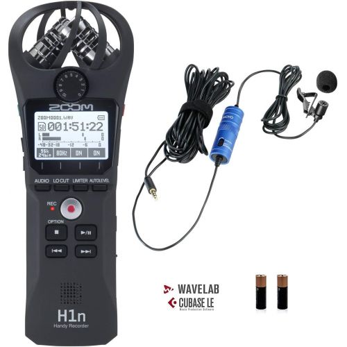  Zoom H1n Handy Portable Digital Recorder Bundle with Movo Lavalier Clip-on Omnidirectional Condenser Microphone