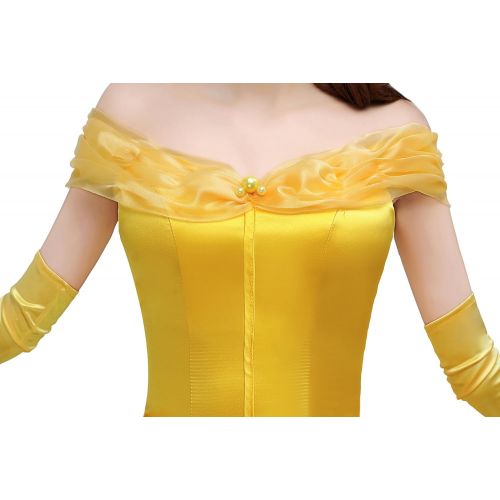  Angelaicos Womens Lace Yellow Princess Costume Long Dress Bride Ball Gown