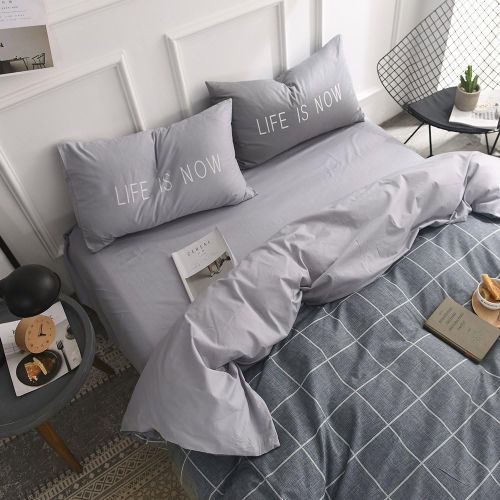  BuLuTu Love Letters Print Modern Men Duvet Cover Set King White Gray 100 Percent Cotton,Lightweight Premium Teen Adults Bedroom Bedding Sets with Zipper Closure,Hotel Quality,No Co