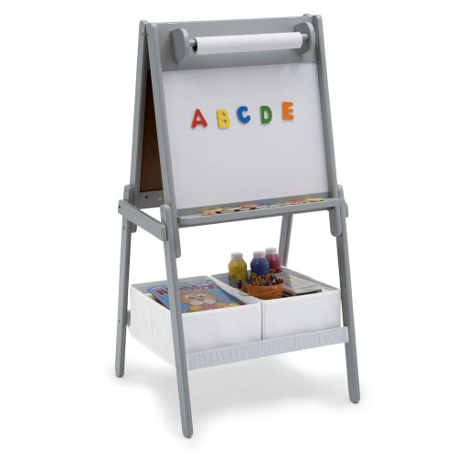  Delta Children Chelsea Double-Sided Storage Easel with Paper Roll and Magnets, Light GreyWhite