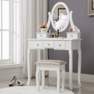 Unihome Makeup Table with Mirror Dressing Table with Stool White Vanity Table with Drawers White Vanity Makeup Desk