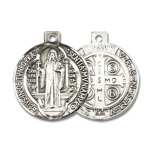  Unknown Sterling Silver St. Benedict Pendant 1 x 78 inches with Heavy Curb Chain