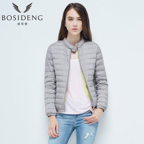  BOSIDENG Womens Early Winter Down Jacket Stand Collar Basic Top Ulter Light Down Coat Solid Color Outerwear