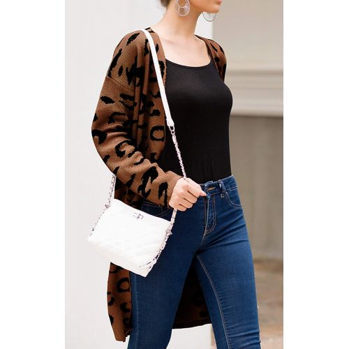  [아마존 핫딜] [아마존핫딜]Angashion Womens Long Sleeves Leopard Print Knitting Cardigan Open Front Warm Sweater Outwear Coats with Pocket