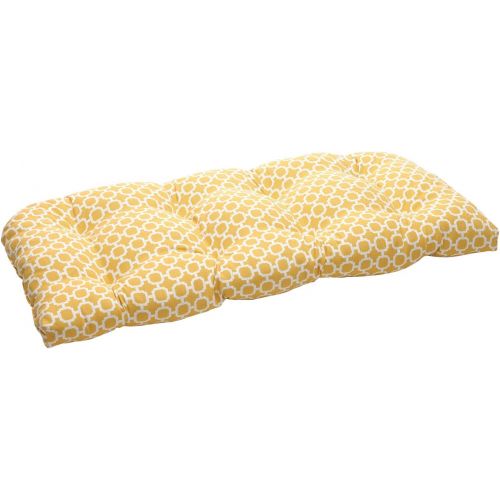  Pillow Perfect Indoor/Outdoor Yellow/White Geometric Wicker Loveseat Cushion