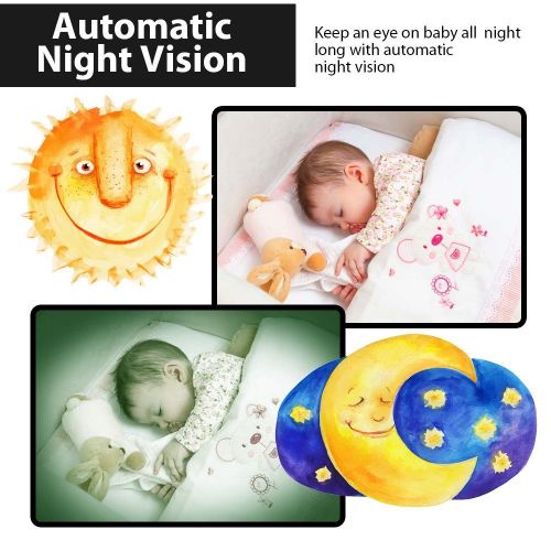  Adventurers Video Baby Monitor with Baby Camera for Two- Way Audio,Night Vision,Temperature Monitoring,Rechargeable Battery, HD Sound Listening System with 2 LCD Screen (White)