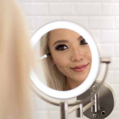  Visit the Zadro Store Zadro LED Lighted Dual-Sided 5X/1X Magnification Wall Mount Bathroom Beauty Makeup Mirror, Satin Nickel