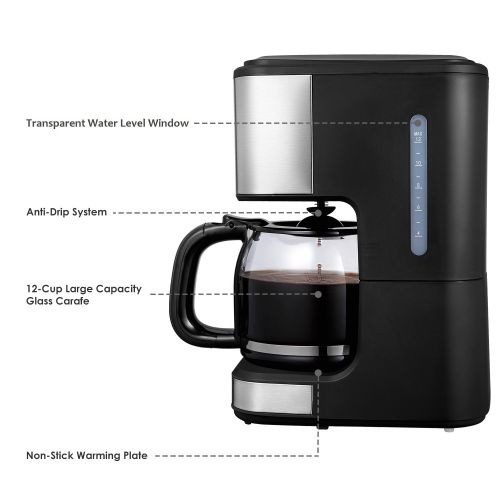  AICOK Aicok Kaffeemaschine, Kaffeemaschine Filterkaffee mit Timer, Filterkaffeemaschine mit Glaskanne 12 Tassen, Thermo Warmhaltefunktion, Elektrisch,Schwarz