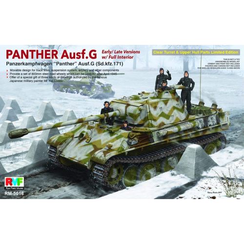  Rye Field Model 5016 Panther Ausf.G Sd.Kfz.171 EarlyLate wFull Interior - 1:35 Scale Plastic Model Tank Kit