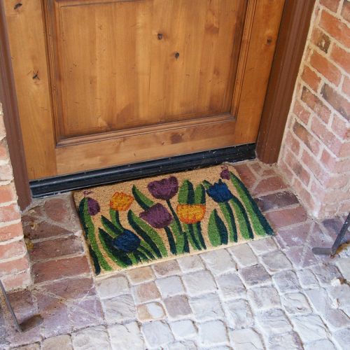  Rubber-Cal Tulip Garden Decorative Coir Doormat - 18 x 30 Outdoor Front Door Mat