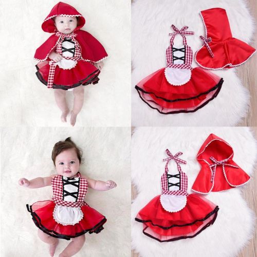  Baby Girl Costumes,Kintaz 2018 Clearence Spring Winter 2pcs Baby Girls Elegant Princess Little Red Riding Hood Costumes Dresses Cosplay with Cloak (Size:18Month)