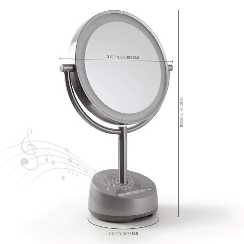 Sharper Image Bluetooth Vanity Makeup Mirror with Wireless Music Streaming and LED Light, Double-Sided 7x/1x Magnification, Phone Charging Port, Smartphone Compatible with Voice Ac