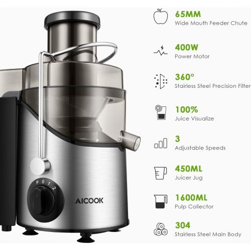  [아마존 핫딜]  [아마존핫딜]AICOOK Juicer, Juice Extractor, Aicook Juicer Machine with 3 Wide Mouth, 3 Speed Centrifugal Juicer for Fruits and Vegs, with Non-Slip Feet, BPA-Free