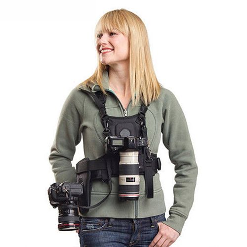  Nicama Dual Camera Strap Multi Carrier Chest Harness Vest with Mounting Hubs, Side Holster & Backup Safety Straps for Canon 6D 5D2 5D3 Nikon D800 D810 Sony A7S A7R A7S2 Sigma Olymp