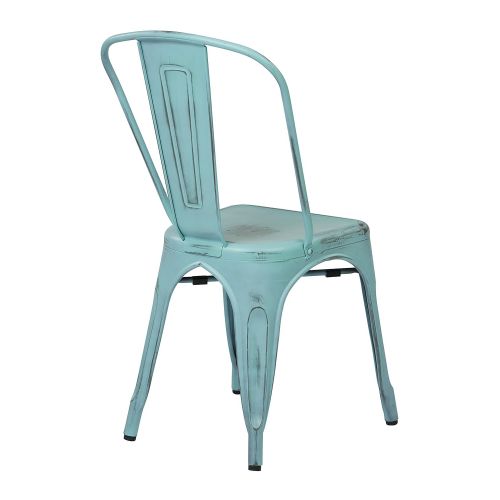  Office Star Bristow Metal Seat and Back Armless Chair, Antique Sky Blue, 4-Pack