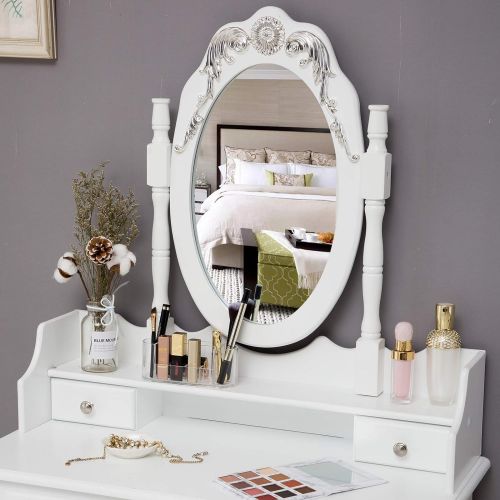  Unihome Makeup Table with Mirror Dressing Table with Stool White Vanity Table with Drawers White Vanity Makeup Desk