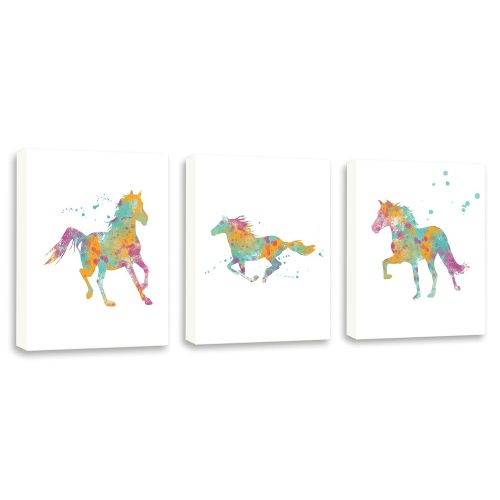  Kularoux Horse Painting, Contemporary Wall Art, Girls Wall Art, NUrsery Decal, Set Of Three Limited Edition Gallery Wrapped Canvases