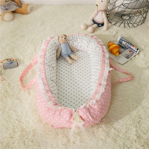  Abreeze Baby Bassinet for Bed - -Pink Stars Baby Lounger - Breathable & Hypoallergenic Co-Sleeping Baby...